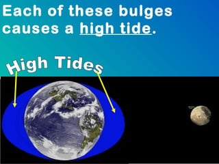Each of these bulges
causes a high tide.
 