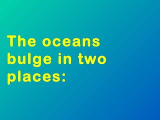 The oceans
bulge in two
places:
 