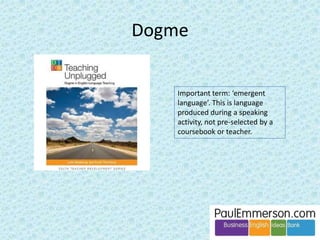 On-the-spot help during the task? 
Or Feedback at the board after the task? 
• Good question! With no easy answer. 
• If a student looks at you and asks for a word you give it of course. But 
make sure you just give the word and say nothing more, and then write it 
down and return to it in the feedback slot later as it may just get spoken 
and not remembered. 
• The problems start when the teacher begins to explain: this takes the 
students out of their world of constructing their own meanings in their 
head and listening to other people, and back into the world of the 
classroom, language forms and taking notes. 
• If they go backwards and forwards between these two mental worlds of a) 
meaning and b) form, then it becomes confusing and destroys much of 
the fluency. Incidentally, it also means that students are deprived of the 
chance to practise paraphrasing when they don’t know a word. 
http://www.paulemmerson.com/rolo-reformulate-output-lightly- 
but-often/ 
 