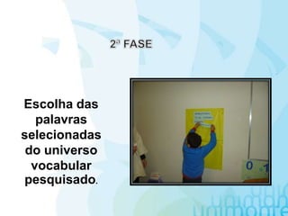 Escolha das
palavras
selecionadas
do universo
vocabular
pesquisado.
 