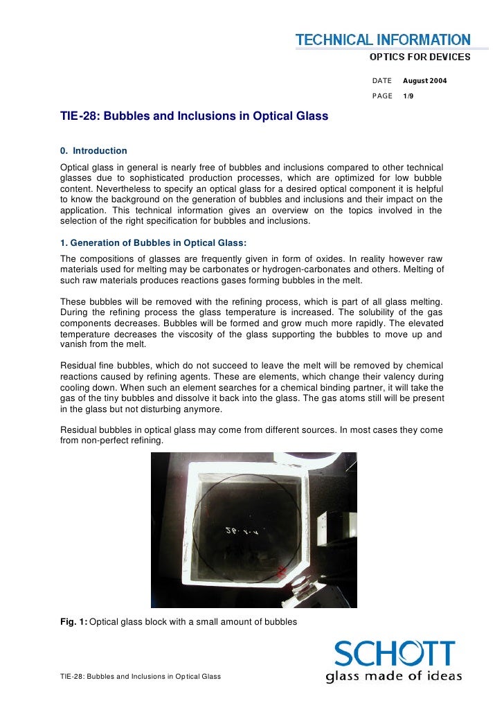 Schott Guides Bubbles And Inclusions In Optical Glass