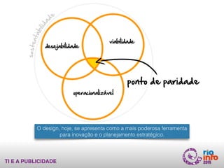 TI E A PUBLICIDADE
O design, hoje, se apresenta como a mais poderosa ferramenta
para inovação e o planejamento estratégico.
 