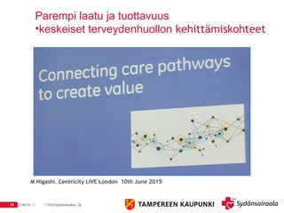 10.12.15 TAYS Sydänkeskus Oy10 8/30/15 TAYS Sydänkeskus Oy17
M Higashi. Centricity LIVE London 10th June 2015
Parempi laatu ja tuottavuus
•keskeiset terveydenhuollon kehittämiskohteet
 