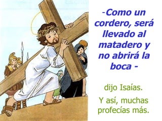 Como un cordero, será llevado al matadero y no abrirá la boca - dijo Isaías.   Y así, muchas profecías más. 