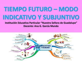 TIEMPO FUTURO – MODO 
INDICATIVO Y SUBJUNTIVO 
Institución Educativa Particular “Nuestra Señora de Guadalupe” 
Docente: Ana G. García Mundo 
 