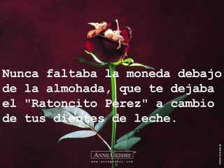Nunca faltaba la moneda debajo de la almohada, que te dejaba el "Ratoncito Pérez" a cambio de tus dientes de leche. 