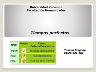 Universidad Yacambú 
Facultad de Humanidades 
Tiempos perfectos 
Yoselin Delgado 
CI:20.921.162 
 