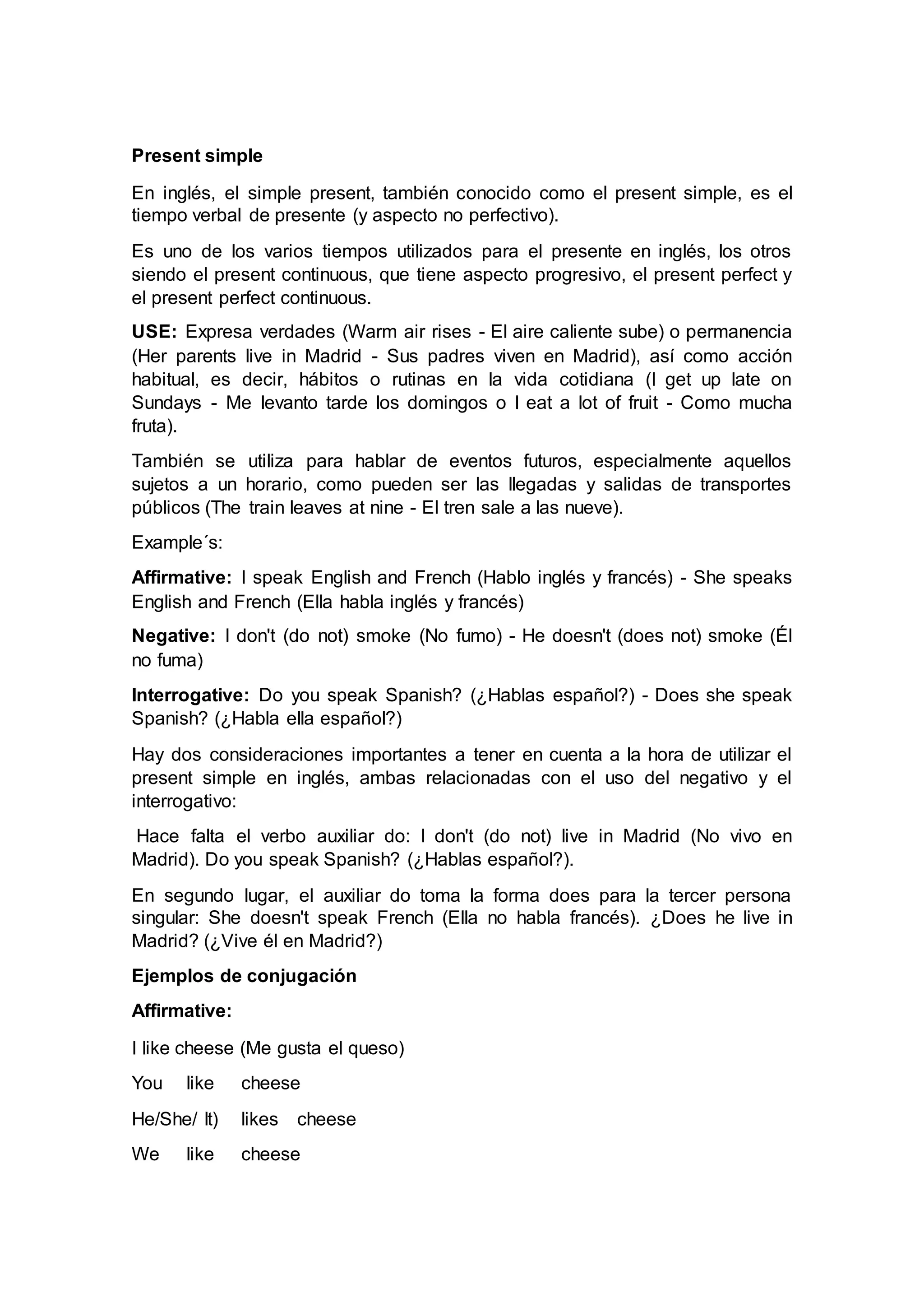 Tiempos verbales en ingles | DOCX