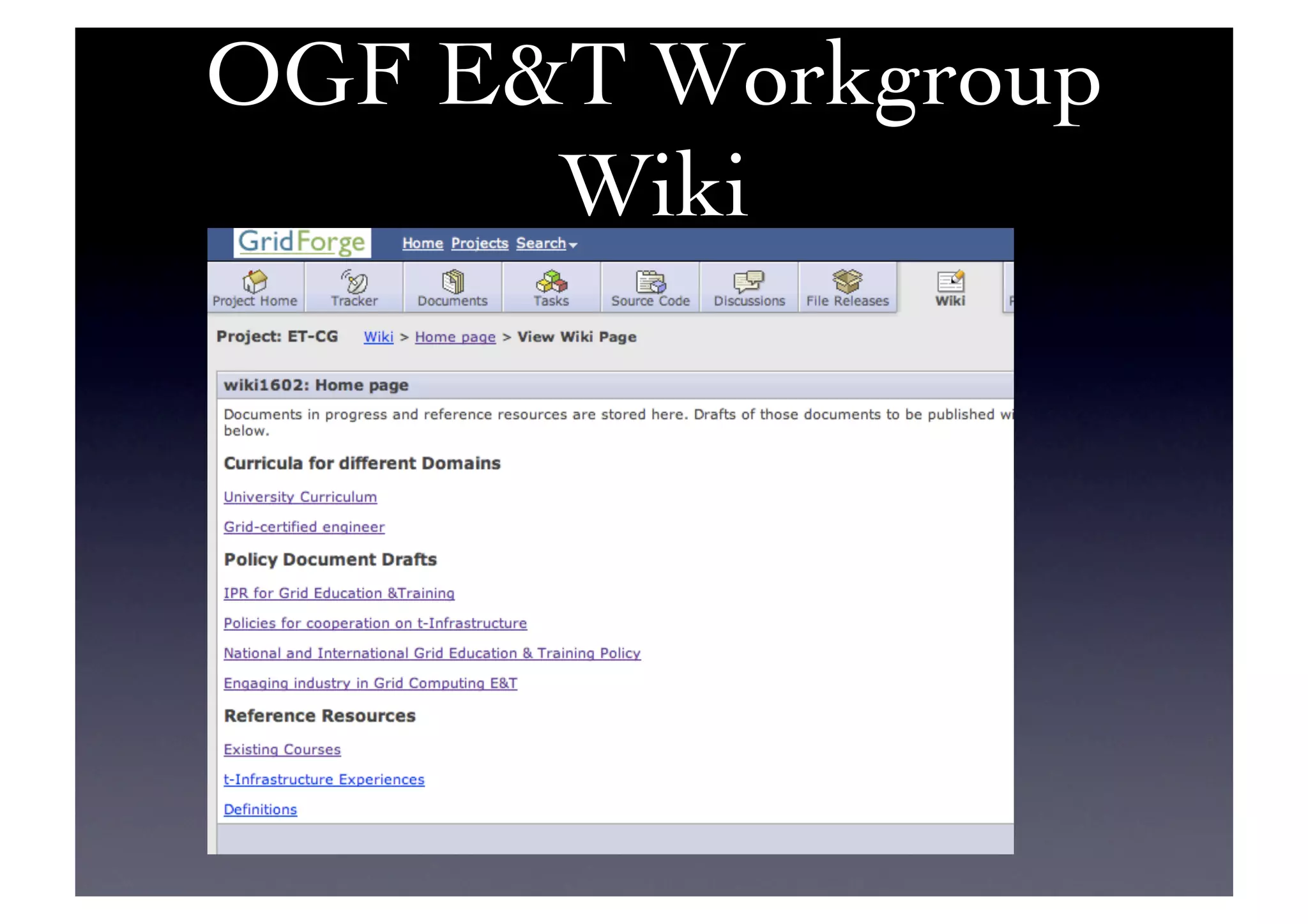 OGF ET Workgroup
Wiki	

 
