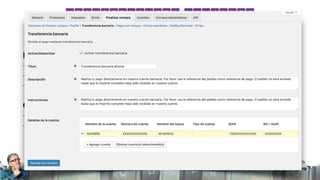 Transferencia bancaria
Pros
- No necesita conﬁguración
- Sin comisiones bancarias
- Ideal para clientes tradicionales
Contras
- Requiere intervención manual
- Inviable para productos virtuales
 