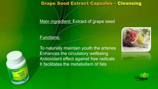 Grape Seed Extract Capsules – Cleansing



Main ingredient: Extract of grape seed


Functions:

To naturally maintain youth the arteries
Enhances the circulatory wellbeing
Antioxidant effect against free radicals
It facilitates the metabolism of fats

.
 
