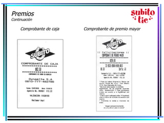 Premios Continuación Comprobante de caja Comprobante de premio mayor 