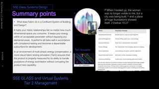 • What does Fabric do in a Confluent System of Building
and Design?
It holds your metric relationships flat no matter how much
dimensional space you consume; It keeps your energy
within an acceptable parameter without exposing any
elemental areas. It performs all tasks well in accordance
with compliance testing and becomes a dependable
subsurface for development.
In an environment of multi-phasic energy compensation, a
more robust fabric testing simulation (Tier2) ensures that
the product is properly measured for its ability to handle
gradations of energy assimilation without corrupting the
product test capability.
SSE Glass Systems Design
SSE GLASS and Virtual Systems
Tier 2 Management
Brij
Consulting,
LLC
Jean
Marshall
8/14/2026
3
Tier2 Simulation
27 When I looked up, the woman
was no longer visible to me, but a
city was being built,[a] and a place
of huge foundations showed
itself. 2 Esdras 10:27
 