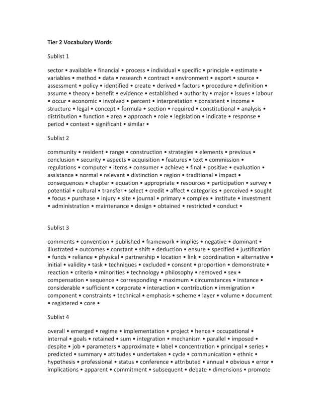 Tier 2 vocabulary | PDF
