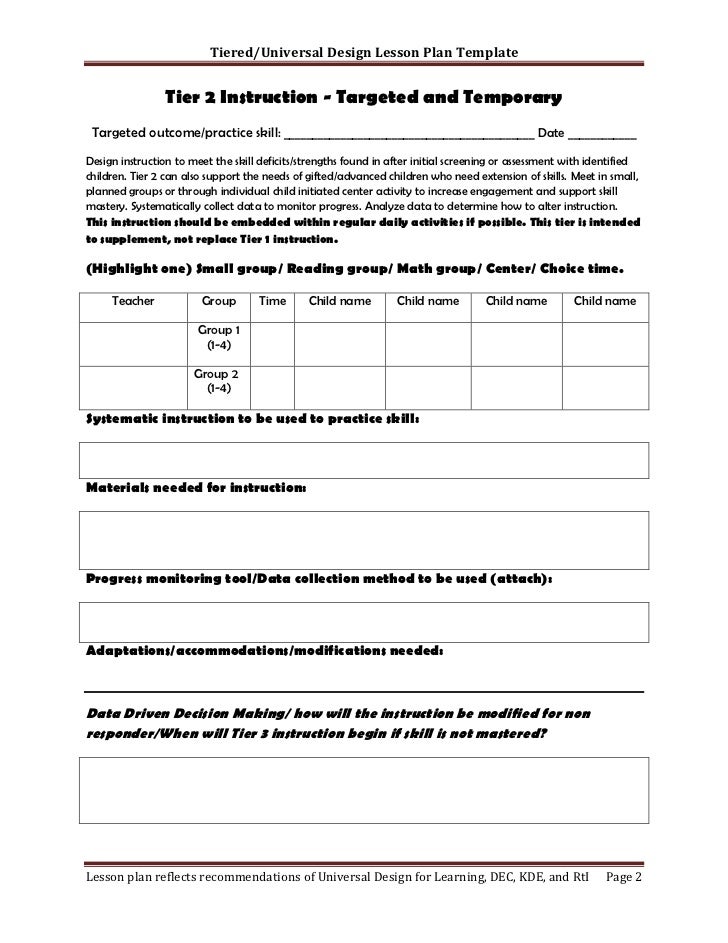 tiered instruction template