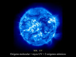 SOL  UV Oxígeno molecular + rayos UV = 2 oxígenos atómicos 