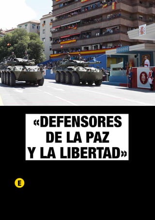 TIERRA 91 / julio 2023 PRIMER PLANO
– 3 –
«DEFENSORES
«DEFENSORES
DE LA PAZ
DE LA PAZ
Y LA LIBERTAD»
Y LA LIBERTAD»
Texto: Ana Vercher / Granada Fotos: Ministerio de Defensa, FAMET y MADOC
n un ambiente festivo y primaveral,
la ciudad de Granada acogió, el 3
de junio, el tradicional desfile del Día de las
Fuerzas Armadas (DIFAS) en esta edición
de 2023. Como cada año, se celebra el sába-
E do más próximo al 30 de mayo, festividad de
San Fernando. En esta ocasión, y bajo el lema
«Defensores de la paz y la libertad», participa-
ron más de 3.000 militares, 150 vehículos y 80
aviones y helicópteros.
 