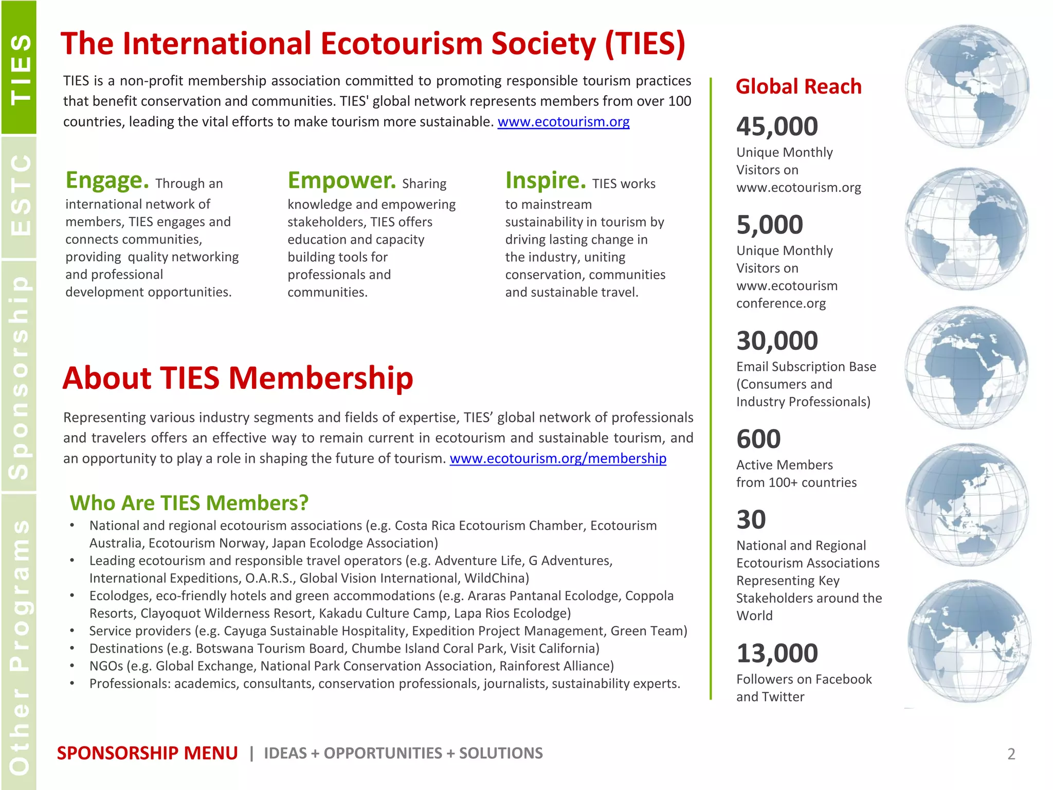 The International Ecotourism Society (TIES) Sponsorship Menu | PDF