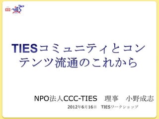 NPO法人CCC-TIES 理事 小野成志
2012年6月16日

TIESワークショップ

 