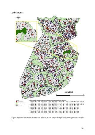 31
APÊNDICES
Figura 9 - Localização das árvores em relação ao seu respectivo pátio de estocagem, no cenário
1.
 