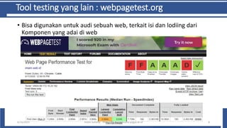Tool testing yang lain : webpagetest.org
• Bisa digunakan untuk audi sebuah web, terkait isi dan lodiing dari
Komponen yang adai di web
6/10/2021 Imam Suharjo - https://fti.mercubuana-yogya.ac.id 8
 