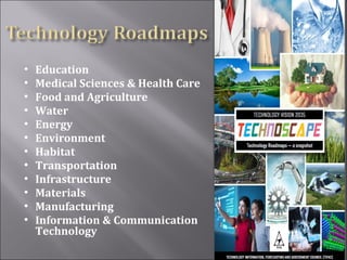 
Education

Medical Sciences & Health Care

Food and Agriculture

Water

Energy

Environment

Habitat

Transportation

Infrastructure

Materials

Manufacturing

Information & Communication
Technology
 
