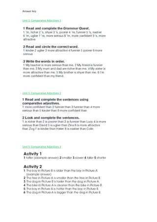 ŶƐǁĞƌ ŬĞǇ
hŶŝƚ ϯ͗ ŽŵƉĂƌĂƚŝǀĞ ĚũĞĐƚŝǀĞƐ ϭ
hŶŝƚ ϯ͗ ŽŵƉĂƌĂƚŝǀĞ ĚũĞĐƚŝǀĞƐ Ϯ
hŶŝƚ ϯ͗ ŽŵƉĂƌĂƚŝǀĞ ĚũĞĐƚŝǀĞƐ ϯ
 