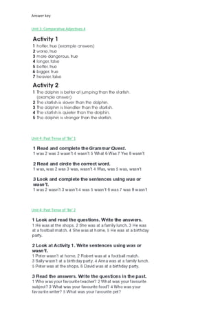 ŶƐǁĞƌ ŬĞǇ
hŶŝƚ ϯ͗ ŽŵƉĂƌĂƚŝǀĞ ĚũĞĐƚŝǀĞƐ ϰ
hŶŝƚ ϰ͗ WĂƐƚ dĞŶƐĞ ŽĨ ͚Ğ͛ ϭ
hŶŝƚ ϰ͗ WĂƐƚ dĞŶƐĞ ŽĨ ͚Ğ͛ Ϯ
 