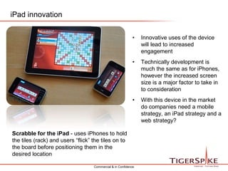 Tech specs and capabilities1GHz Apple A4 Processor Apple designed chip leads excellent overall performance, including smoother transitions and fast load time for graphic intensive UI elements9.7 inch (diagonal) LED-backlit glossy widescreen Multi-Touch displaywith IPS, offering 1024 x 768 resolution at 132 pixels per inch (ppi) and excellent viewing anglesRich Multi-medianot full HD but full screen video supporting HTML5 (but not flash!)Split Viewallows side by side content viewing. Different considerations for web developers