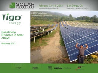 Quantifying
Mismatch in Solar
Arrays
February 2013
2.2 MW Installation
Talmage Solar Engineering
 