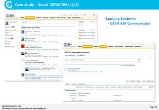 Page. 23TigerCompany Co., Ltd.
The Project Group : Human Network and Intelligence
Case study - Social CRM(CRM) (1/2)
Samsung Electronic
- GSBN B2B Communicator
 