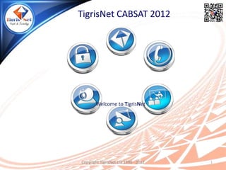TigrisNet CABSAT 2012




       Welcome to TigrisNet




Copyright TigrisNet Ltd 1998 - 2012   1
 