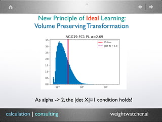 c|c
(TM)
New Principle of Ideal Learning:
Volume Preserving Transformation
As alpha -> 2, the |det X|=1 condition holds!
calculation | consulting weightwatcher.ai
 