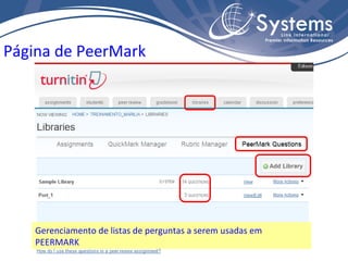 Página de PeerMark Gerenciamento de listas de perguntas a serem usadas em PEERMARK 