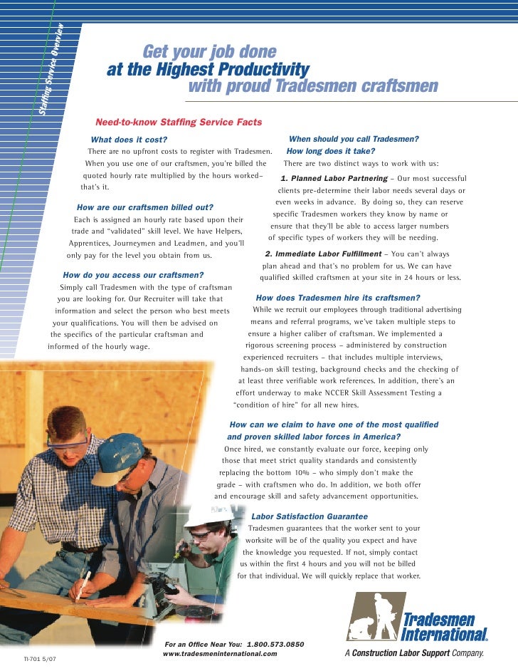 Tradesmen International Sheets