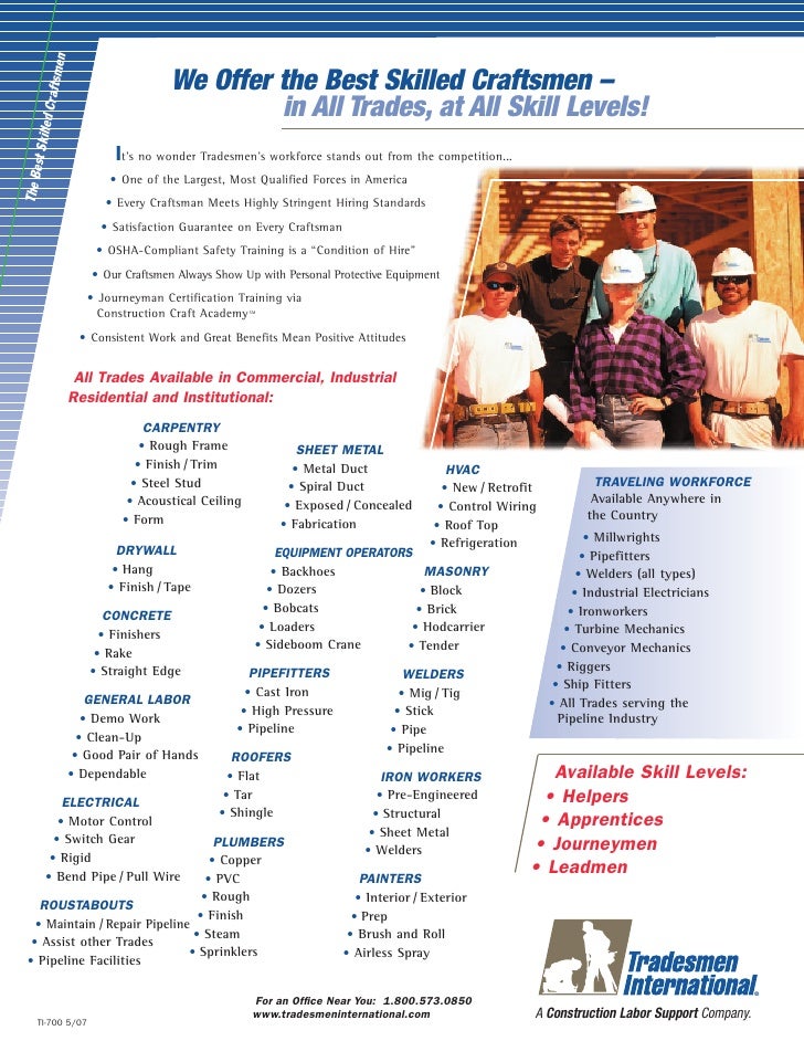 Tradesmen International Sheets