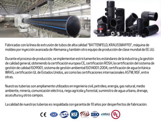 Fabricadas con la línea de extrusión de tubos de alta calidad "BATTENFELD, KRAUSSMAFFEI", máquina de
moldeo por inyección ...