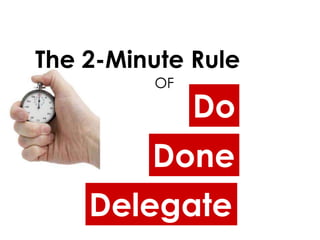 The 2-Minute Rule
         OF

              Do
         Done
    Delegate
 