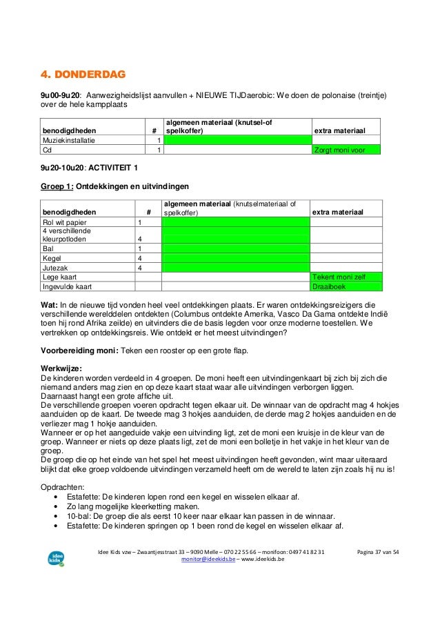 draaiboek Tijdsreizigers projectkamp 2014