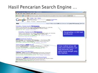 Menghasilkan 12.500 hasil penelusuran Untuk melihat isinya, klik pada judul tulisannya. Cari hasil pencarian yang paling sesuai dengan yang kita inginkan. 