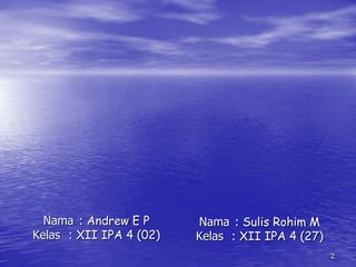 2Nama	: Sulis Rohim MKelas	: XII IPA 4 (27)Nama	: Andrew E PKelas	: XII IPA 4 (02)