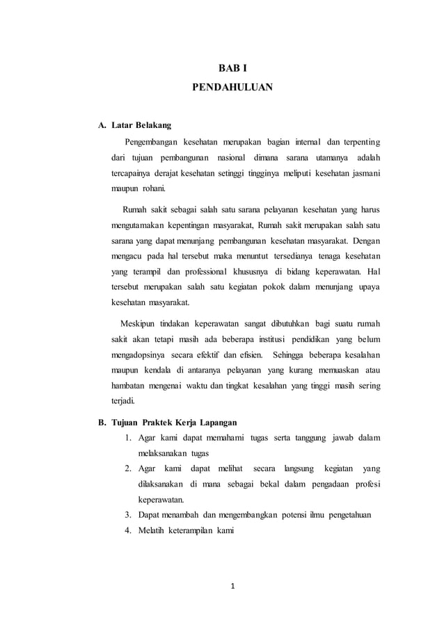 LAPORAN HASIL PRAKTIK KERJA LAPANGAN ASISTEN KEPERAWATAN