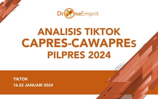 ANALISIS TIKTOK
CAPRES-CAWAPRES
PILPRES 2024
TIKTOK
16-22 JANUARI 2024
 