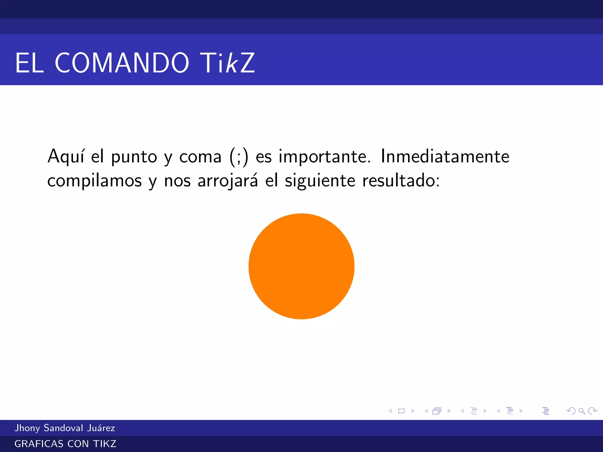 EL COMANDO TikZ
Aqu´ı el punto y coma (;) es importante. Inmediatamente
compilamos y nos arrojar´a el siguiente resultado:
Jhony Sandoval Ju´arez
GRAFICAS CON TIKZ
 