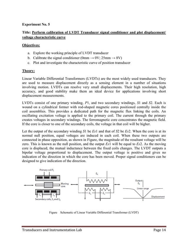 Transducer and instrumentation lab manual PDF