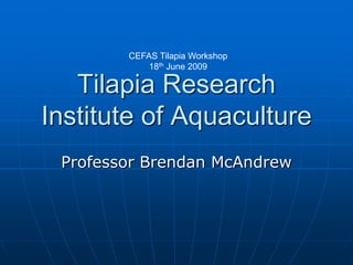 CEFAS Tilapia Workshop
            18th June 2009

   Tilapia Research
Institute of Aquaculture
 Professor Brendan McAndrew
 