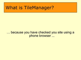 What is TileManager? …  because you have checked you site using a phone browser ... 