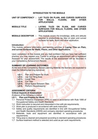 TILE SETTING NC II | PDF