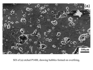 SEI of (a) etched P1400, showing bubbles formed on overfiring,
 