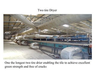 One the longest two tire drier enabling the tile to achieve excellent
green strength and free of cracks
of
Two tire Dryer
 